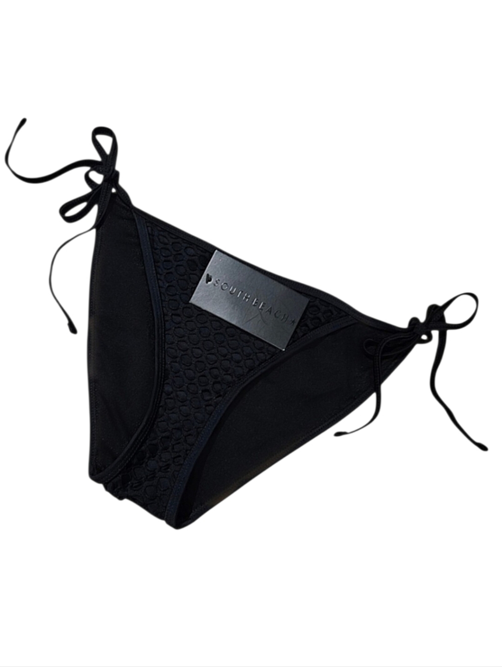 South Beach Black Honeycomb Tie Sides Bikini Bottoms Swimwear Size 6 NWT